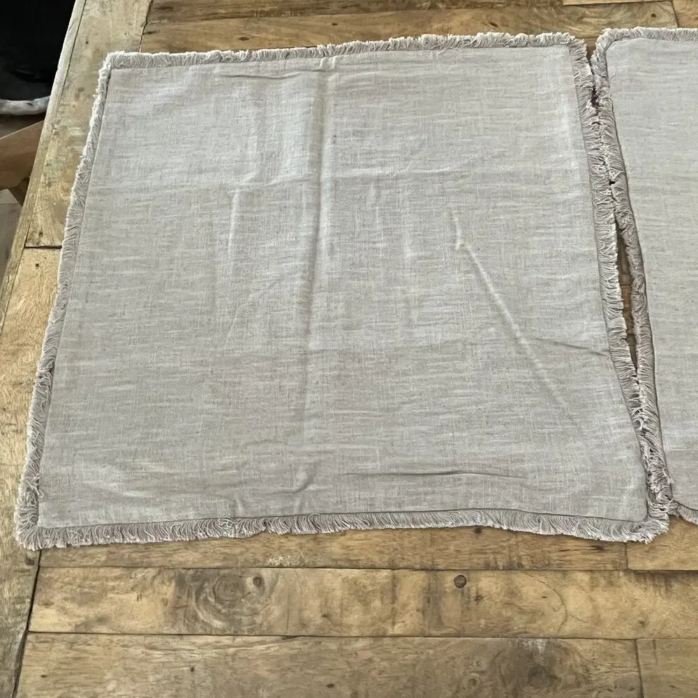 Square Pillow Shams (2) 19in x 19in Linen Blend Brown w/ Frayed Edges Zipper
